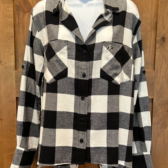 SKO BUFFS! CU Boulder Ladies Flannel Buffalo Check Top (NEW) - Picture 4 of 16